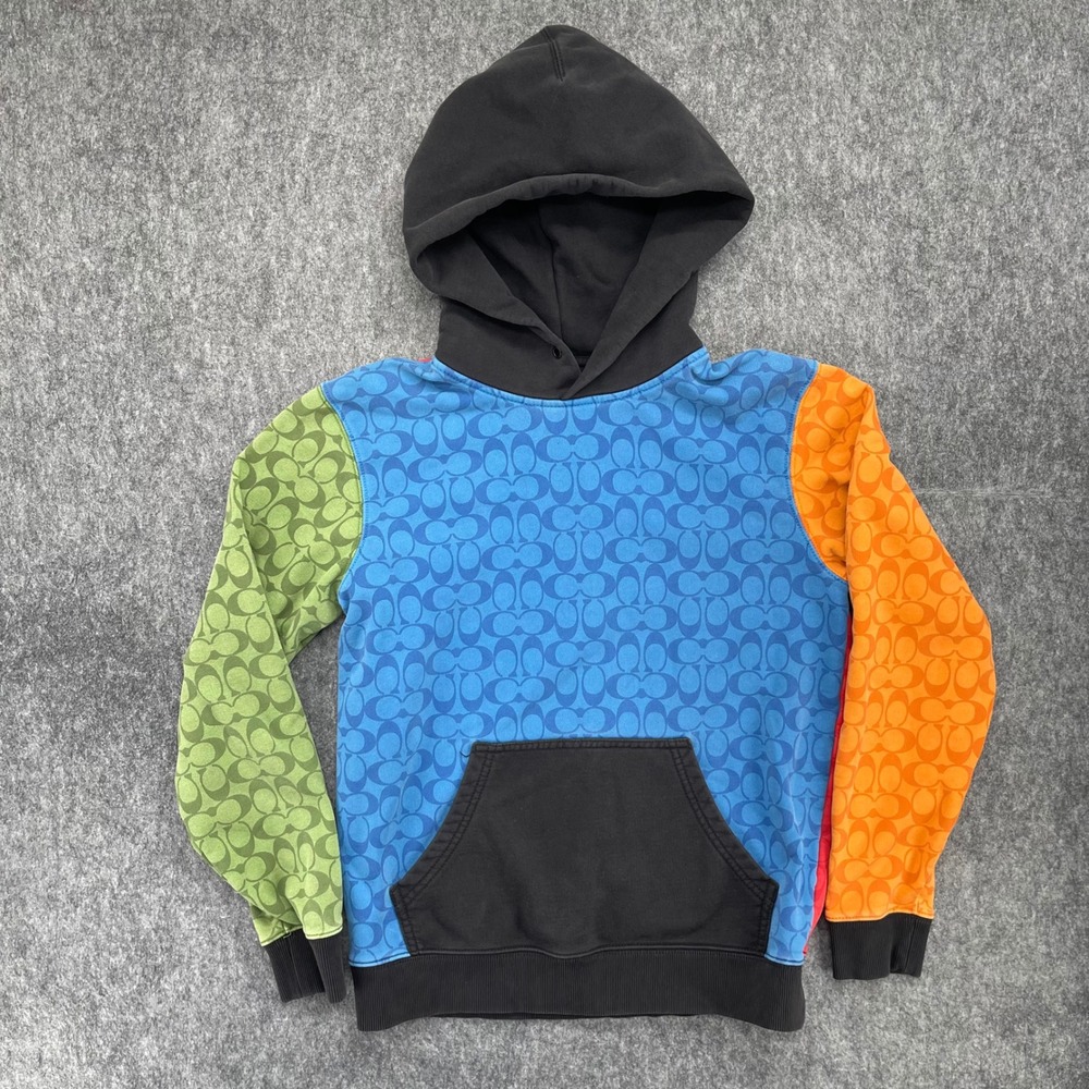 Coach Hoodie Mens Small Colorblock Multi Color Logo Pullover Sweatshirt